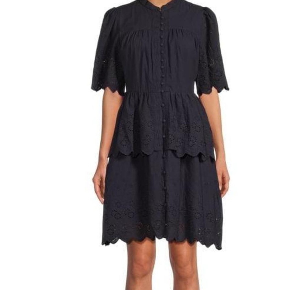 En Saison Navy Eyelet Midi Dress